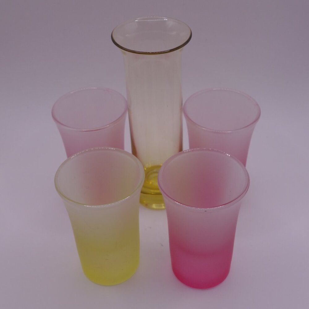 Set of Five(5) Pink and Yellow Shot Glasses